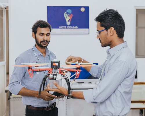 Students working on a robotics project at Mohan Babu University – B.Tech in Computer Science and Engineering lab