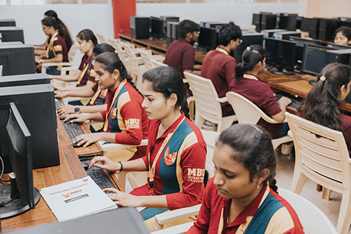 Students working on desktop computers in the computer lab – B Tech Computer Science and Engineering department
