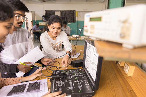 B.Tech CSE Cybersecurity students working on hardware and network security projects at Mohan Babu University