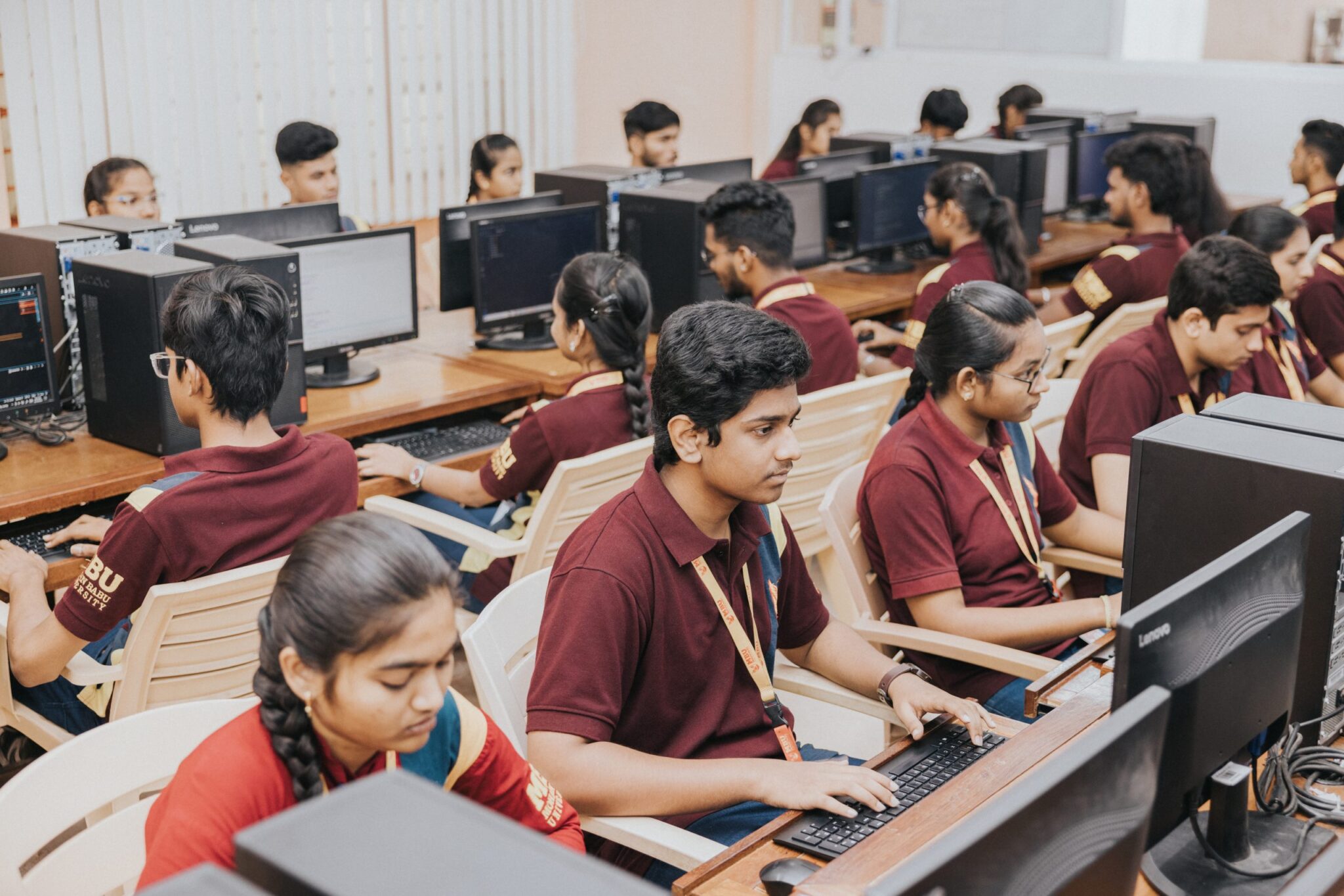 Students working on systems during the BTech Cloud Computing program practical session